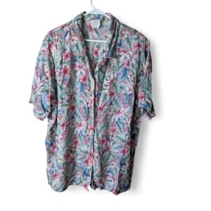 Koret Vintage Tropical Floral Button Down Shirt Women’s Size 18W Short Sleeve